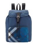 Technical Nylon Packaway Rucksack with Check Trim, Teal Blue