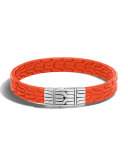 Classic Chain Men's Leather Bracelet, Silver/Orange