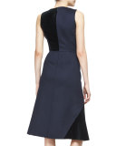 Sleeveless Velvet-Inset Dress, Classic Navy