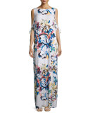 Sleeveless Floral-Print Cold-Shoulder Maxi Dress, Botanical