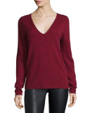 Melange V-Neck Pullover Sweater, Red