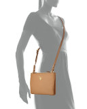 Vitello Diano Double-Zip Crossbody Bag, Caramel (Caramel)