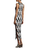 Olympia Printed Cutout Midi Dress, Black/White