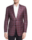 Plaid Wool Two-Button Sport Coat, Bright Pomegranate 