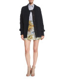 Marled Cable-Knit Long-Sleeve Cardigan, Navy