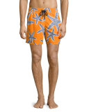 Moorea Starlets Starfish-Print Swim Trunks, Orange