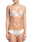 Look Embroidered Tanga Thong, White