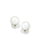 South Sea Pearl & Diamond Leaf Button Post/Clip Earrings