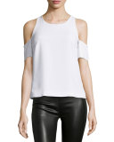 Emmett Crepe Cold-Shoulder Top, White