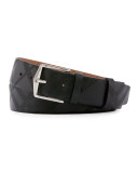 Embossed Check Leather Belt, Black