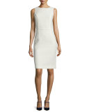 Sleeveless Sequined Tweed Sheath Dress, Vanilla