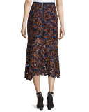 Bibi Guipure Lace Midi Skirt, Navy/Orange