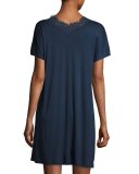 Livia Short-Sleeve Lace-Trim Gown