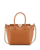 Rockstud Medium Grain Leather Shopper Tote Bag, Tan