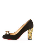 Tudor Trott Suede 85mm Red Sole Pump, Black