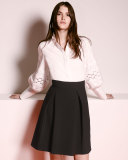 Pouf-Sleeve French-Cuff Blouse, White