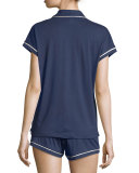 Bella Short-Sleeve Boxer Pajama Set, Navy/Ivory