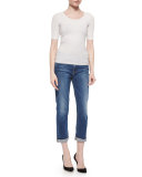 Lavierra Wash Cropped Roll-Cuff Jeans, Navy