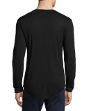 Mixed-Media Henley T-Shirt, Black