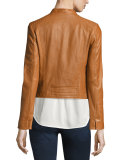 Dezra Leather Moto Jacket, Vintage Cognac