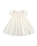 Smocked Dotted Tulle Dress, Ivory, Size 3-18 Months