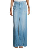 Long Belted Denim Maxi Skirt, Amalfi Sea