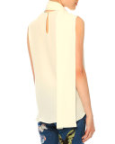 Sleeveless Tie-Neck Blouse, Ivory