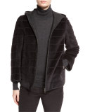 Striped Hooded Bomber Jacket, Caviar Black