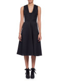 Sleeveless Fit-&-Flare Midi Dress, Black
