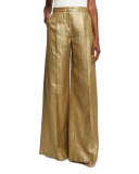 Metallic High-Rise Wide-Leg Pants, Gold