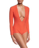 Amber Long-Sleeve Bodysuit, Red