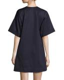 A-line Shirting Lace-Up Dress, Navy 