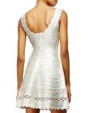 Sleeveless Fit-and-Flare Bandage-Knit Dress, Silver