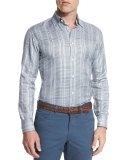 Plaid Sport Shirt, Green/White