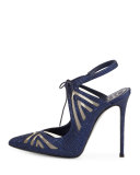 Crystal-Embellished Tie-Front 115mm Pump, Navy