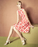 Sleeveless Godet A-Line Dress, Coral/Blush