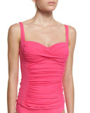 Ruched Sweetheart Solid Tankini Top, Women's