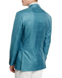 Check Two-Button Wool Jacket, Aqua/Green