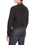 Metal Star & Stripe-Collar Woven Shirt, Black