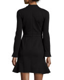 Long-Sleeve Lace-Trim Mini Dress, Black