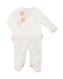Footed Cotton Jersey Rosette Coverall, Pink, Size 3-9 Months