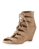 Santina Lace-Up Wedge Sandal, Oatmeal