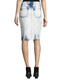 Trystan Bleached Denim Midi Skirt with Raw Hem, Elation