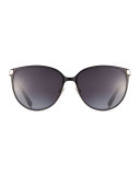 Posie Crystal-Temple Round Sunglasses, Black