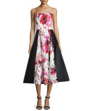 Gweney Floral-Print Bustier Midi Gown, Magenta