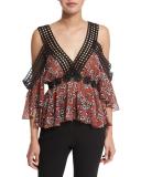 Sicilian Floral Cold-Shoulder Top
