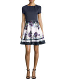 Stefh Pleat-Neck Dress, Blue