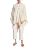 Tapetto Long-Sleeve Plaid Cape, Cream Plaid
