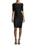 Shimmery Half-Sleeve Sheath Dress, Caviar