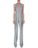 Deep V-Neck Wide-Leg Jumpsuit, Gravel